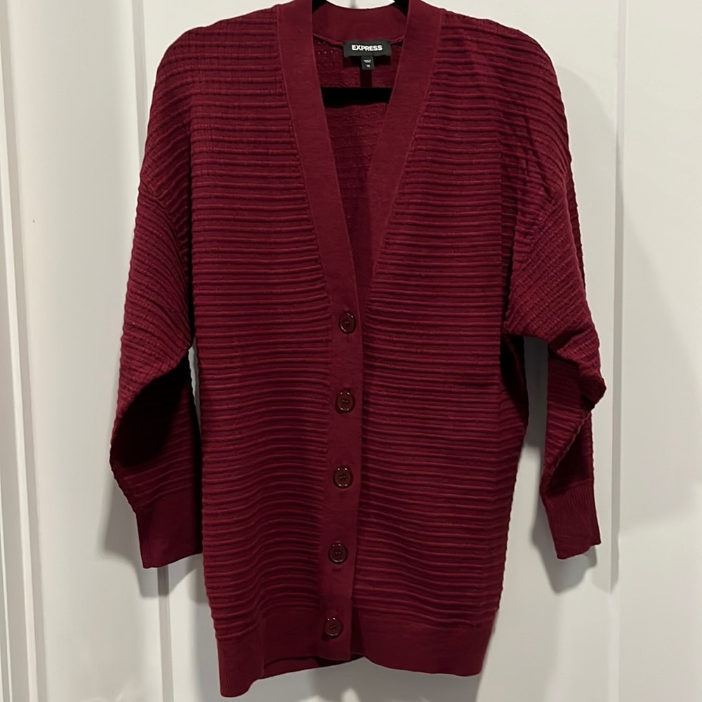 Express Ruby Textured Oversized Button Front Cardigan